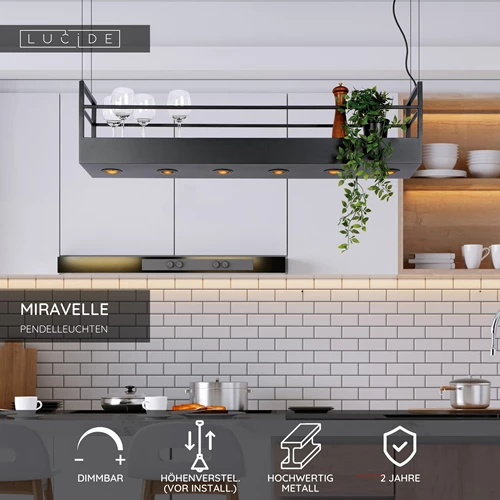 Lucide MIRAVELLE - Pendelleuchten - 6xGU10 - Schwarz - USP